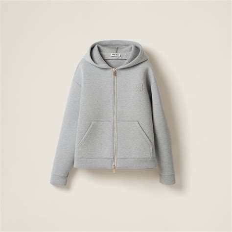 miu miu embroidered cotton hoodie|Grey Embroidered Cotton Hoodie .